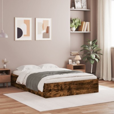 vidaXL Cadru pat cu sertare stejar fumuriu 120x190 cm lemn prelucrat 3207319 foto
