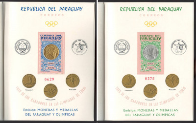 Paraguay 1965 Mi bl 67/68 II MNH - Medalii la JO Vara, Tokyo 1964 in CARNETE foto