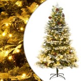 VidaXL Brad de Crăciun pre-iluminat conuri de pin verde 195 cm PVC&amp;PE