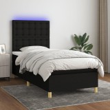 Gossi pat cu arcuri, saltea si led, negru, 100x200 cm, textil