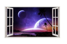 Autocolant decorativ, Fereastra, Planete, Multicolor, 83 cm, 12ST foto