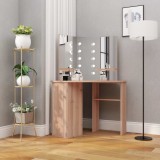 Cumpara ieftin Masă de toaletă de colț cu LED, stejar, 111x54x141,5 cm