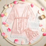 Cumpara ieftin Set Pijama de Dama 3 Piese din Satin, Culoare Somon - ANI106