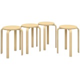 HOMCOM Set de Scaune Stivuibile pentru 4 Persoane, Scaune Moderne de Stivuire, Scaune Rotunde fără Spate, 40x40x45 cm, Lemn Natural