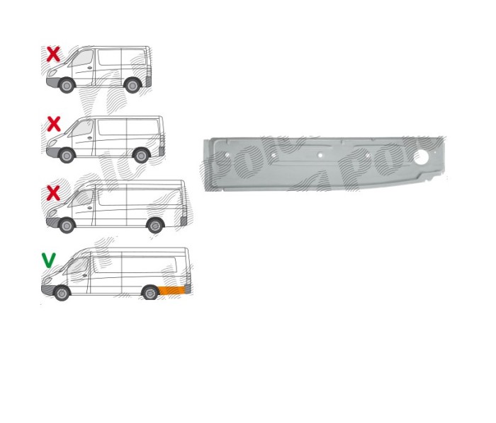 Intaritura perete lateral MERCEDES SPRINTER 209-524, 07.2006-2018, VW CRAFTER (2E), 12.2005-04.2017, partea stanga, interior; metal; latimea segmentu