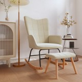 vidaXL Scaun balansoar cu taburet, crem, textil