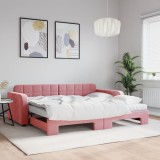 VidaXL Pat de zi cu extensie și saltea, roz, 90x200 cm, catifea