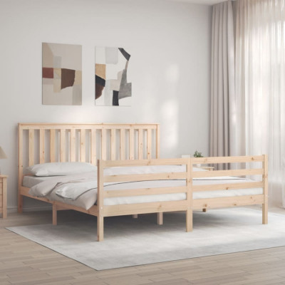 vidaXL Cadru de pat cu tăblie Super King Size, lemn masiv foto