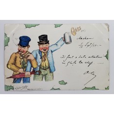 DOI CHEFLII , CARICATURA , TIP CARTE POSTALA , CLASICA