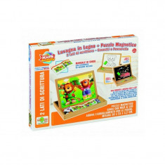 Rs toys - Tablita lemn magnetica cu 2 fete si puzzle