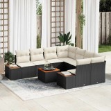 VidaXL Set de canapele pentru grădină cu pernă 9 pcs Negru Rattan poli