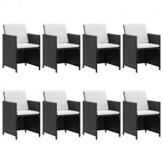 Set mobilier de exterior cu perne, 9 piese, negru, poliratan