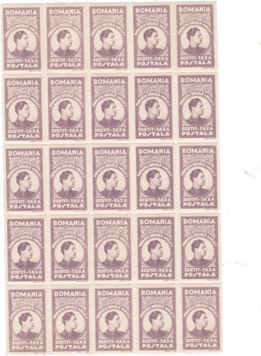 1947 FUNDATIA REGELUI MIHAI SCUTIT TAXA POSTALA MINICOALA DE 25 TIMBRE DANTELAT MNH