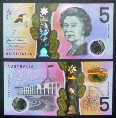 !!! AUSTRALIA - 5 DOLARI 2016 - P 62 a - UNC / Sign. Stevens &amp;amp; John A. Fraser foto