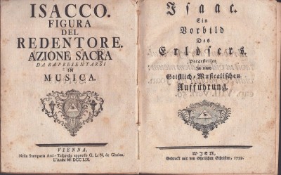 1178SPN Libelul din anul 1759 al oratoriului Isacco figura del redentore/Isaak, ein Vorbild des Erl&amp;ouml;sers de Pietro Metastasio foto