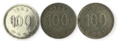 Coreea de Sud , lot 4 - 3 buc x 100 Won 1983 , 1989 , 1991