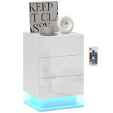 HOMCOM Noptieră cu Lumini LED Reglabile, 3 Sertare și Telecomandă, 40x35x60 cm, Alb | Aosom Romania