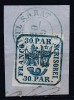 ROMANIA 1864 LP 13 PRINCIPATELE UNITE EMISIUNEA II 30 PARALE/FRAGMENT STAMPILAT RAMNICUL SARAT