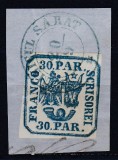 ROMANIA 1864 LP 13 PRINCIPATELE UNITE EMISIUNEA II 30 PARALE/FRAGMENT STAMPILAT RAMNICUL SARAT