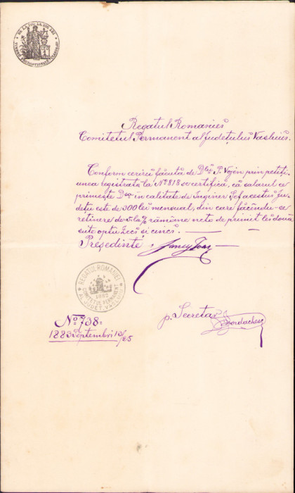 HST A272 Act 1883 semnat olograf președinte Comitet Permanent Vaslui Ioan Iancu