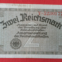 2 Marci Zwei Reichsmark Mark GERMANIA bancnota originala 1930s perioada nazista