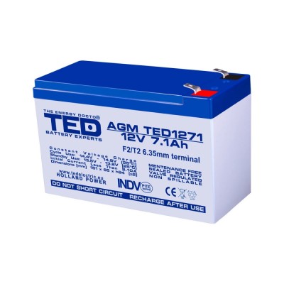 Accu.Pb.12V 7.1Ah TED borne late foto