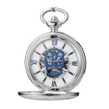 Ceas de buzunar Gorben PM248 Argintiu - Skeleton Mecanic, Afișaj cu Cifre Romane, Cu Lant Vintage Retro