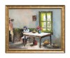 Tablou odaie casa taraneasca pictat manual inramat, 55x45cm ulei pe panza, rama din lemn, Geo Ungureanu
