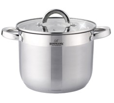Oala din inox cu capac, 20x17cm, capac sticla termorezistent, compatibil inductie, Bohmann foto