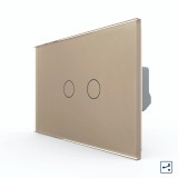 Intrerupator touch dublu cap scara/cruce Livolo din sticla, auriu