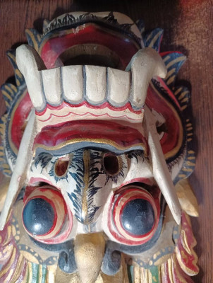 Masca vintage din lemn-Demonul Rangda din Bali foto