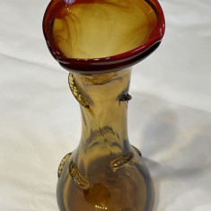 Impresionanta vaza din sticla suflata manual, atelier european jumatatea sec. 20