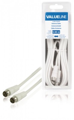 Cablu antena F tata fara filetare - F tata fara filetare alb 5m VALUELINE foto