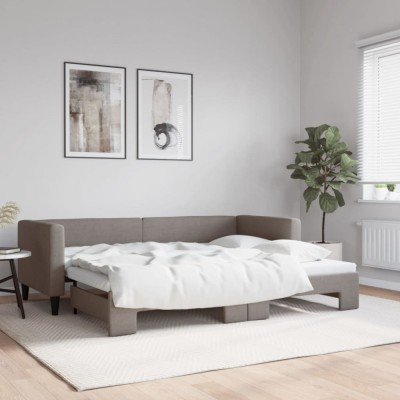 vidaXL Pat de zi cu extensie, gri taupe, 80x200 cm, textil 3196576 foto