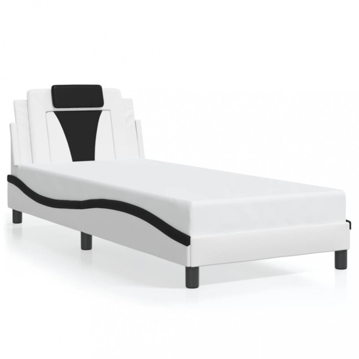 Cadru de pat Viana fara saltea alb si negru 90x190 cm piele artificiala
