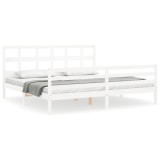 Cadru de pat cu tablie Super King Size, alb, lemn masiv