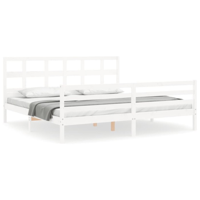 Cadru de pat cu tablie Super King Size, alb, lemn masiv