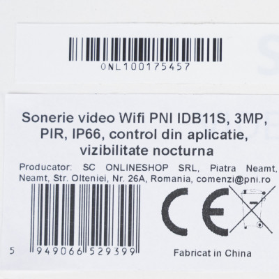 Sonerie video Wifi PNI IDB11S 3MP PIR IP66 control din aplicatie, vizibilitate nocturna foto