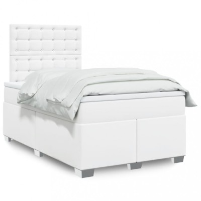 vidaXL Pat box spring cu saltea, alb, 120x200 cm, piele ecologică 3293017 foto