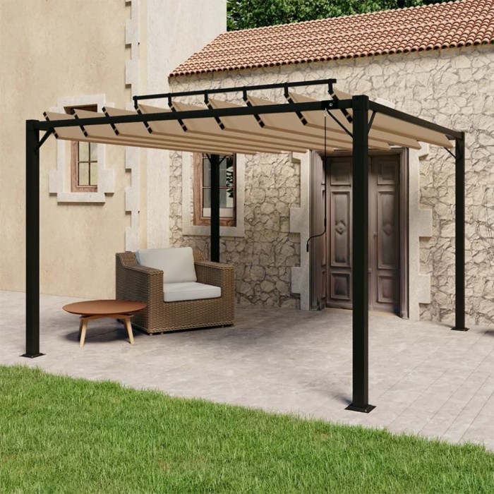 Gossi pavilion cu acoperis jaluzea gri taupe 3x3 m tesatura&amp;aluminiu