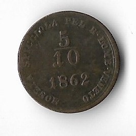 Moneda 5/10 soldo 1862 - Lombardia foto