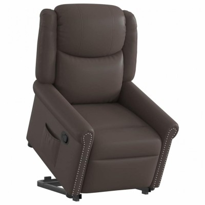 vidaXL Scaun extensibil &amp;icirc;n picioare piele artificială maro strălucitor foto