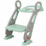 Reductor WC pentru Copii cu Scarita, Linomag&reg;, Plabil, Reglabil pe Inaltime, Colac Moale, 42.6 x 55 x 41.5 cm, Gri / Mint