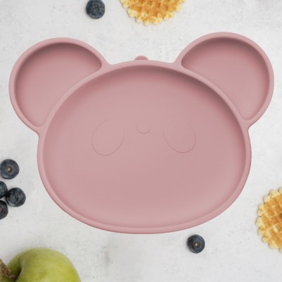 Farfurie din silicon cu ventuza, AppeKids, Panda - Old Rose foto