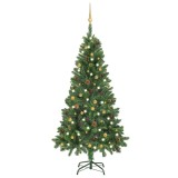 Brad Crăciun pre-iluminat artificial set globuri, verde, 150 cm
