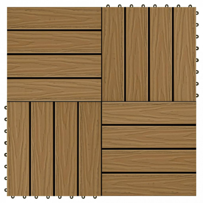 vidaXL Plăci podea &icirc;n relief, WPC, 11 buc., 30x30 cm 1 mp, culoare tec