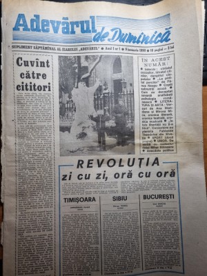 ziarul adevarul de duminica 9 ianuarie 1990 - anul 1,nr. 1 - prima aparitie foto