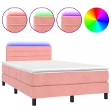 Cumpara ieftin Pat cu arcuri, cu saltea si LED, roz, 120x190 cm catifea