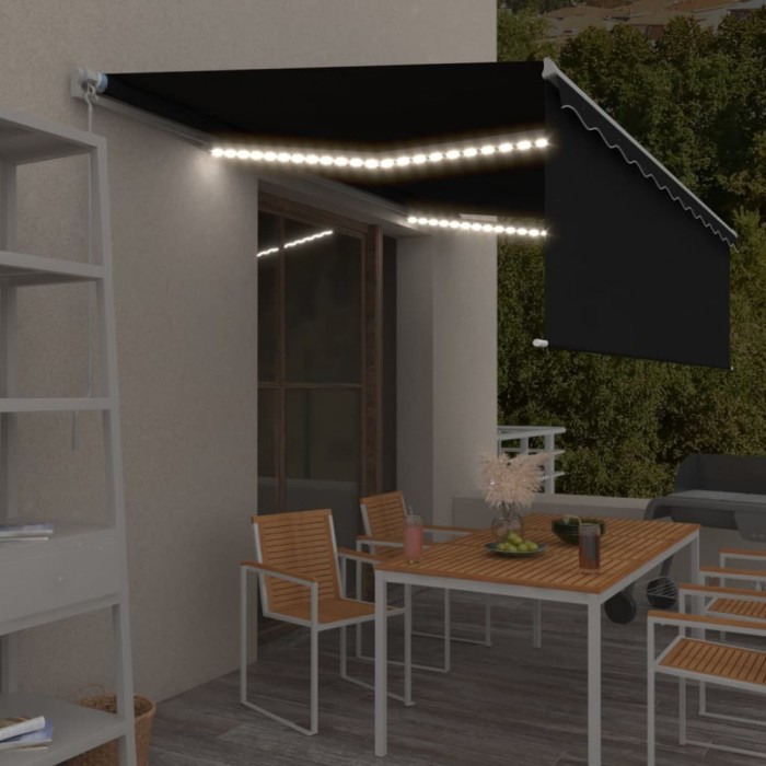 Copertină retractabilă manual cu stor&amp;LED, antracit, 5x3 m
