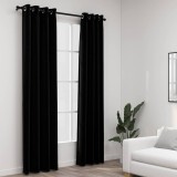 Draperii opace, aspect in, cu ocheți, 2 buc., negru, 140x225 cm